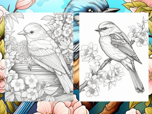 25 Cute Bird Coloring Pages - Adults And Kids Coloring Book, Digital Coloring Sheets, Instant Download, Printable PDF File.