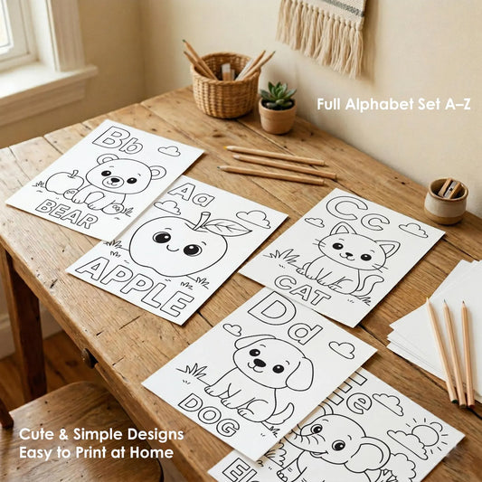Alphabet Coloring Pages for Kids - 26 Printable ABC Letters with Easy Pictures PDF