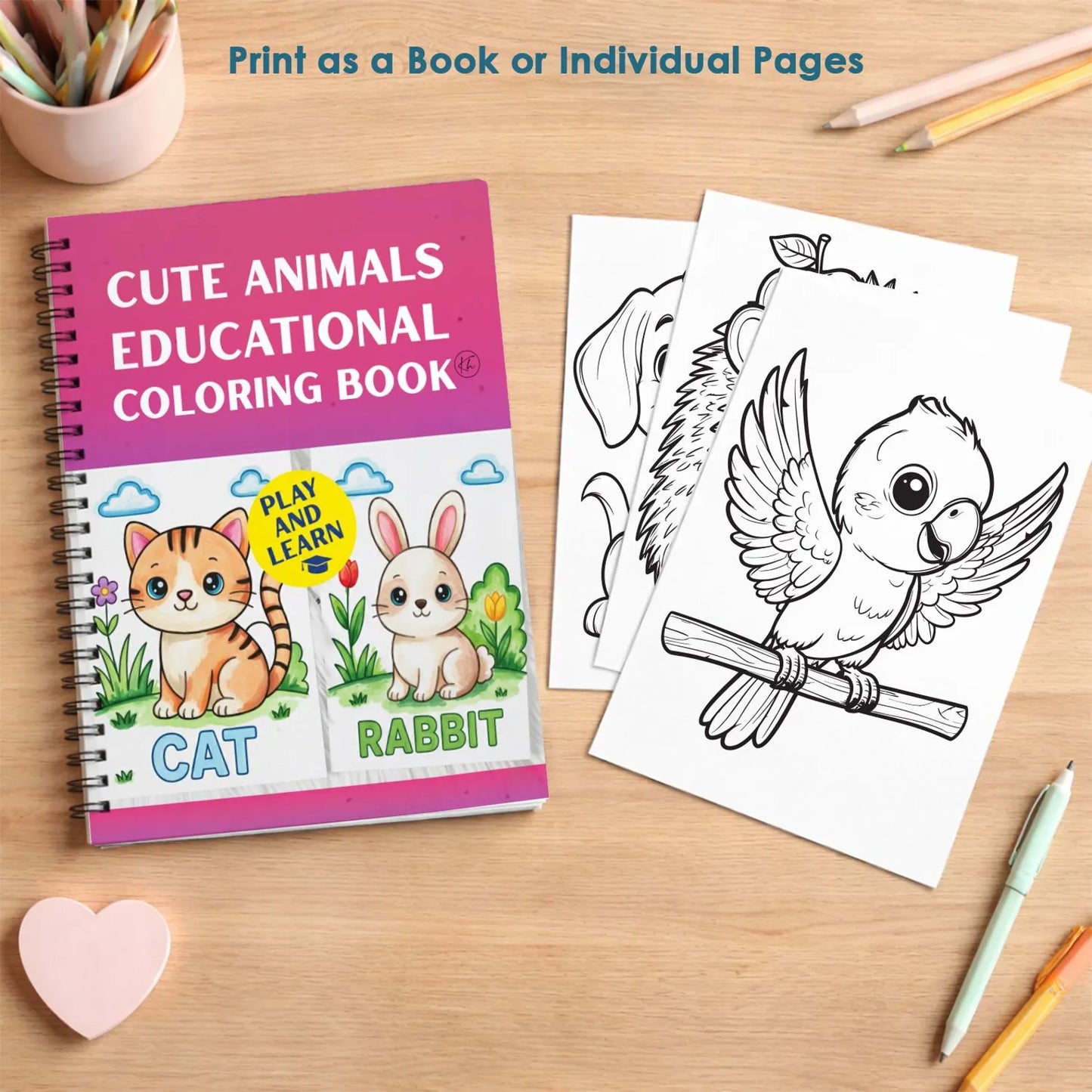 Educational Coloring Bundle for Kids, Printable Coloring Books Set, Alphabet Animals Learning Worksheets PDF
