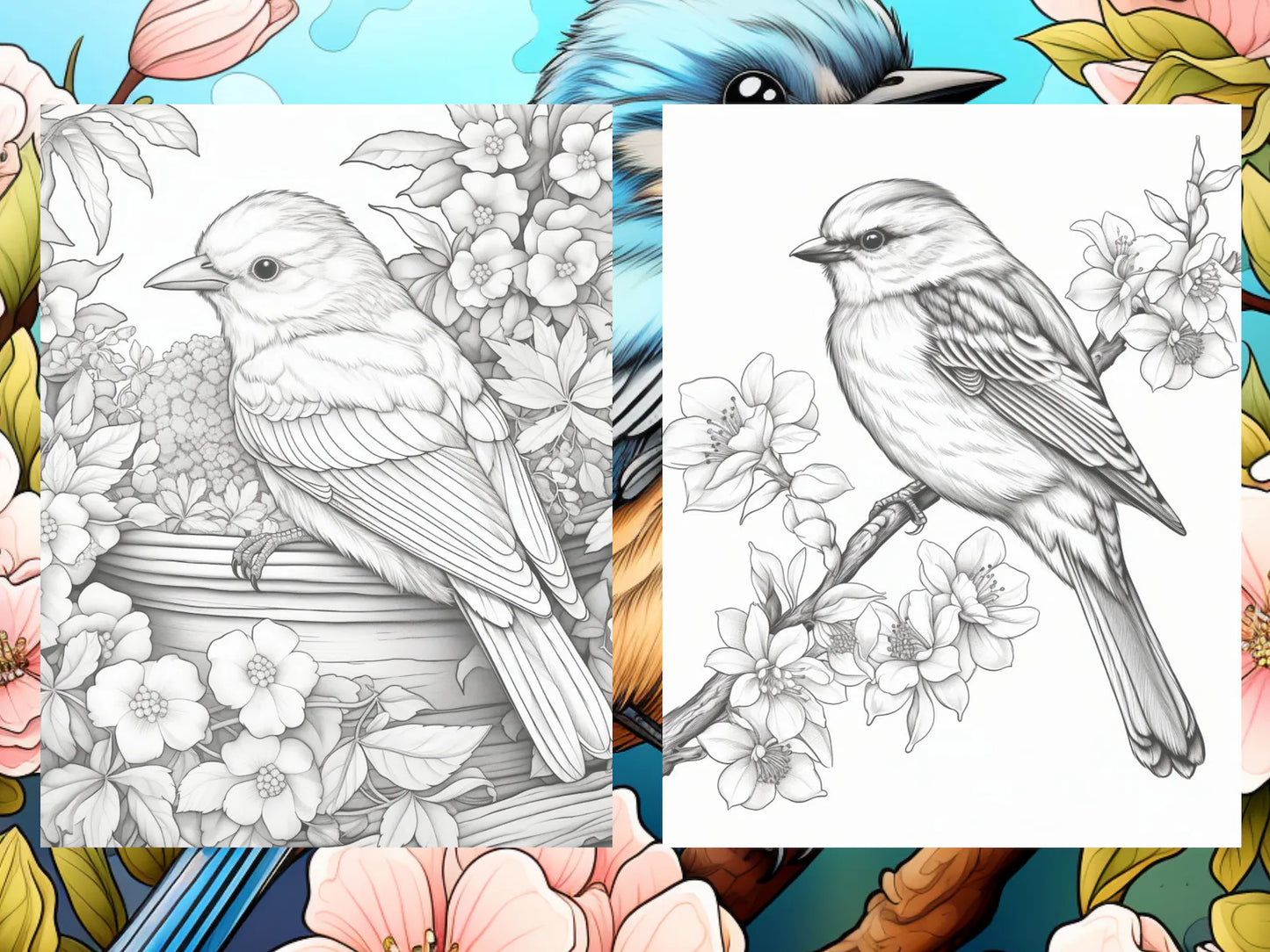 25 Cute Bird Coloring Pages - Adults And Kids Coloring Book, Digital Coloring Sheets, Instant Download, Printable PDF File.