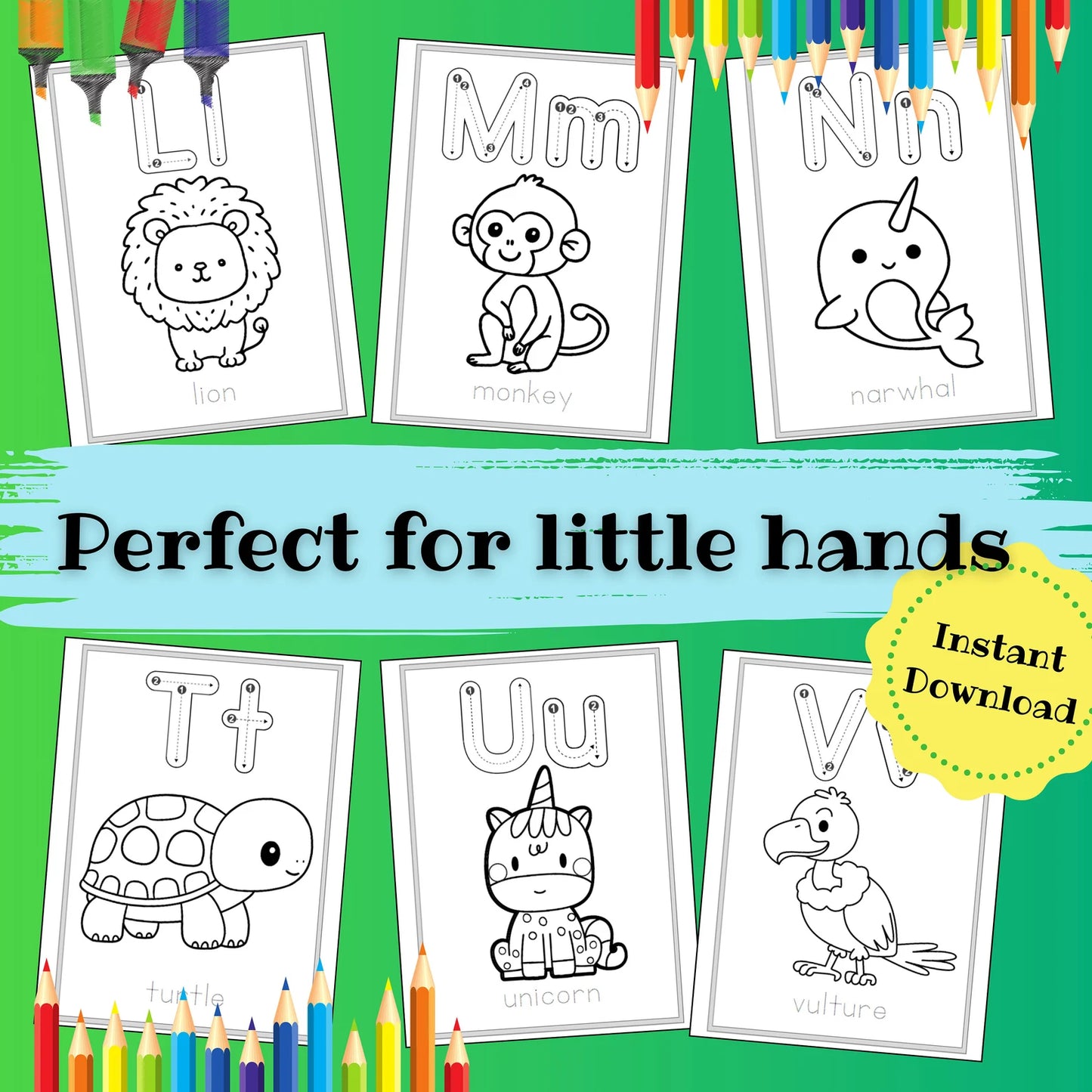Animal Alphabet Coloring Book | Letter Tracing (PDF Download)