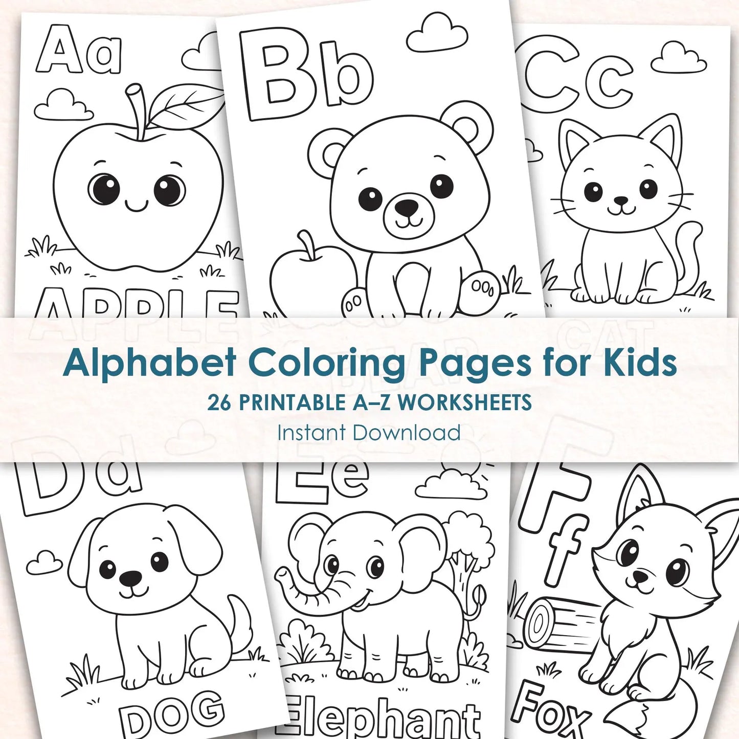 Alphabet Coloring Pages for Kids - 26 Printable ABC Letters with Easy Pictures PDF