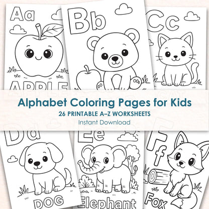 Alphabet Coloring Pages for Kids - 26 Printable ABC Letters with Easy Pictures PDF