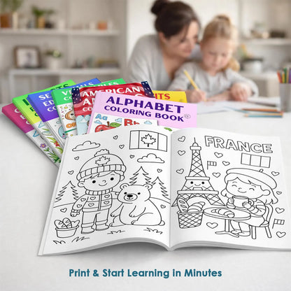 Educational Coloring Bundle for Kids, Printable Coloring Books Set, Alphabet Animals Learning Worksheets PDF