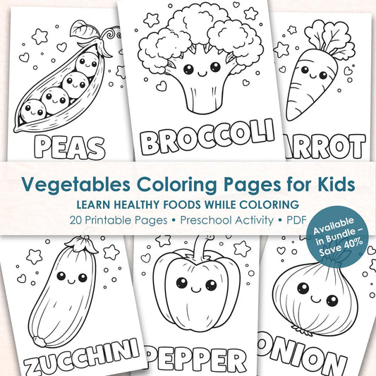 Vegetables Coloring Pages for Kids, Healthy Food Theme Printable, Preschool Learning Activity,