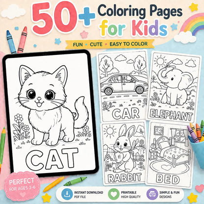 50+ Easy Coloring Pages for Kids Ages 3-6 (PDF Download)
