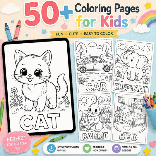 50+ Easy Coloring Pages for Kids Ages 3-6 (PDF Download)
