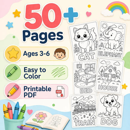 50+ Easy Coloring Pages for Kids Ages 3-6 (PDF Download)